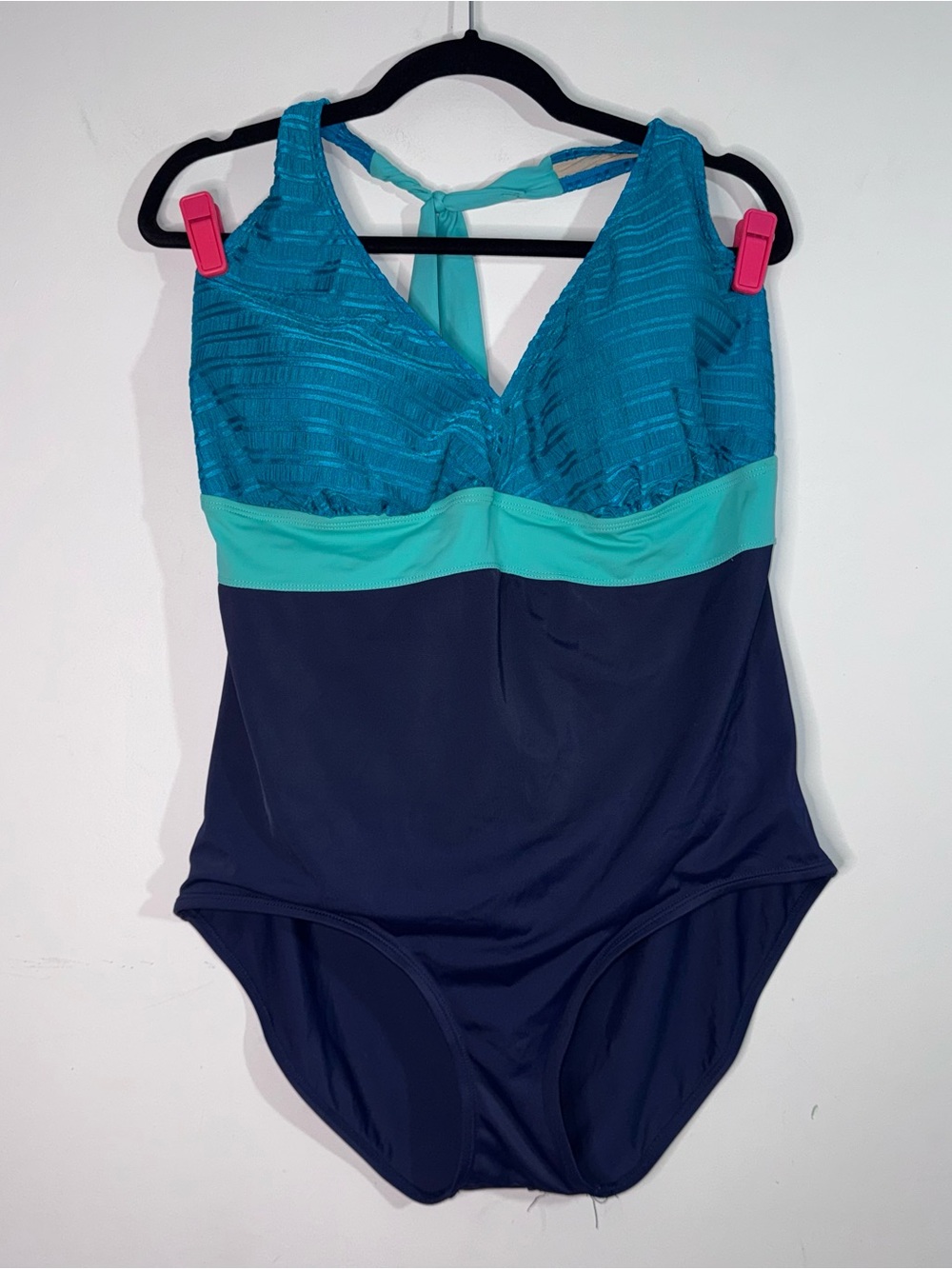 Islander 24W One Piece Swimsuit Blue Aqua Colorblock Tummy Control Plus Size
